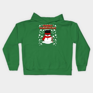 Merry Christmas Snowman Top Hat and Candy Cane Kids Hoodie